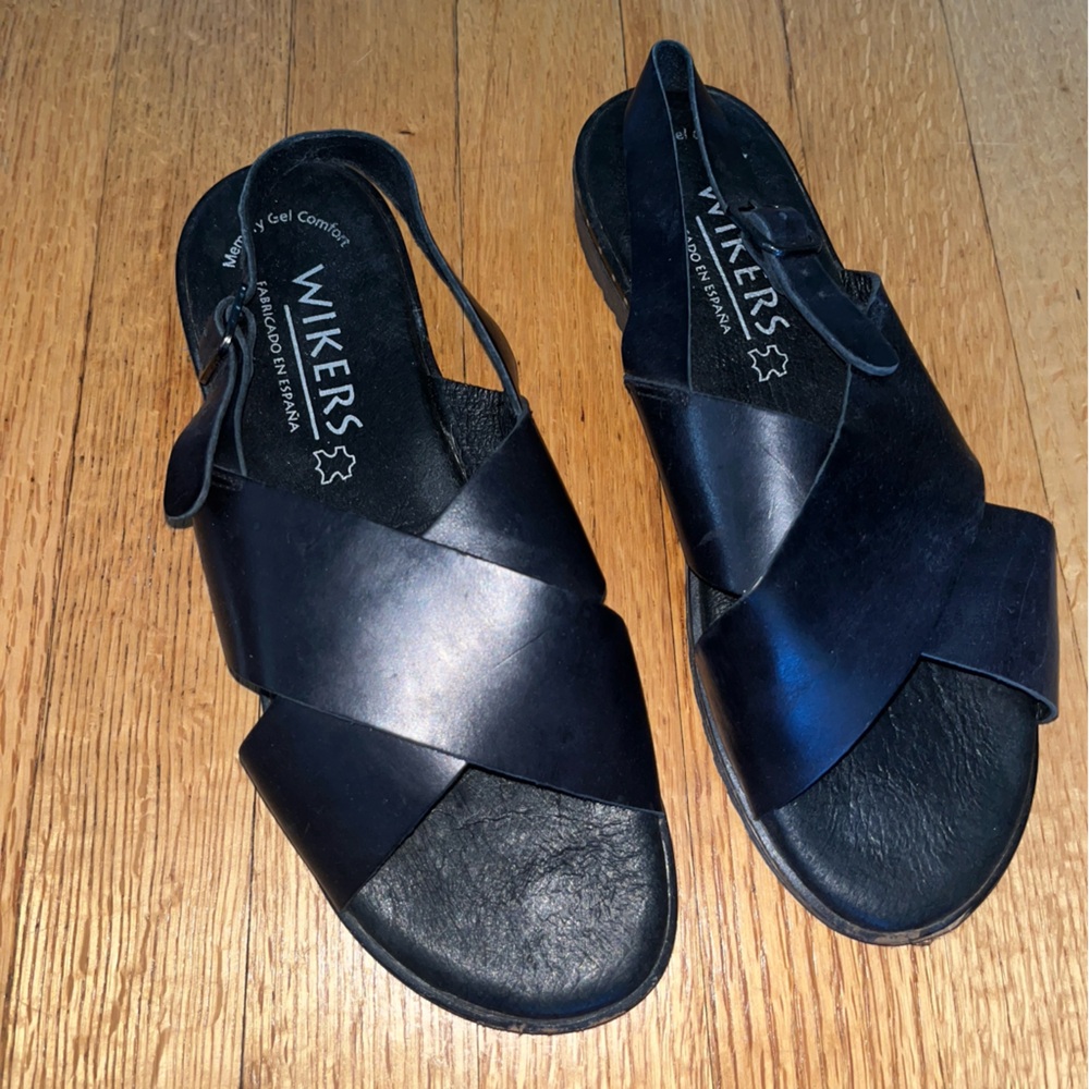 Wikers Black Straps Open Toe Sandal Made In Spain Summer Beach Goth Memory Foam